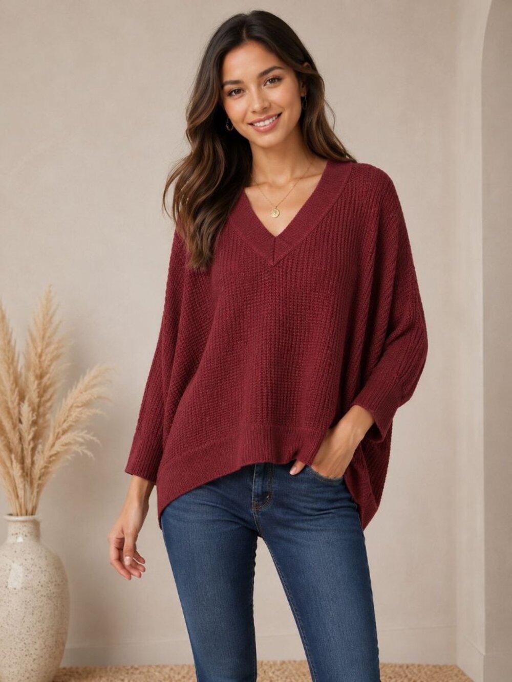 Anthropolgie Burgundy Dolman Sleeve V Neck Sweater Size XS Office Wear Capsule